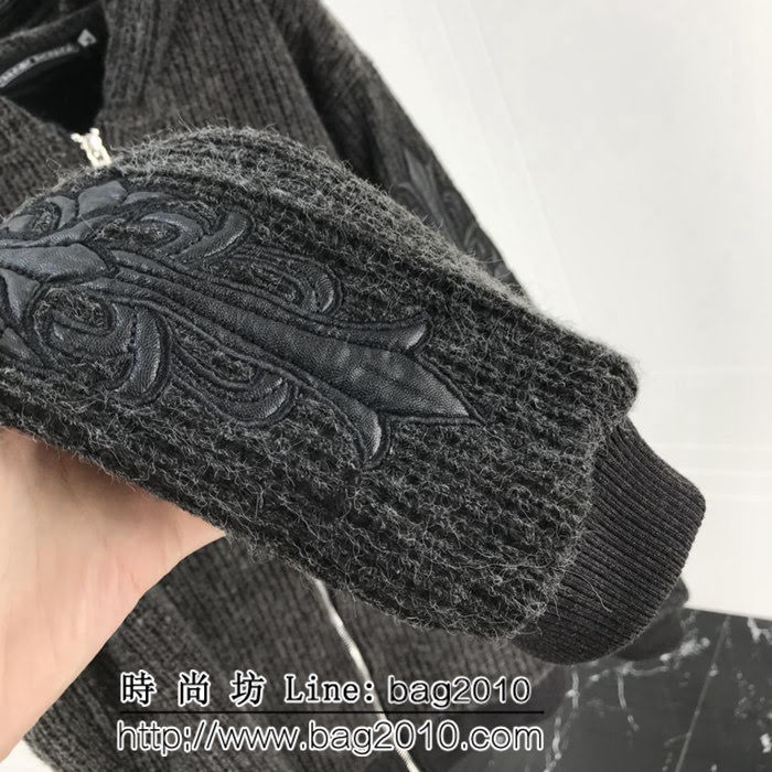 Chrome hearts 克羅心 18ss冬季新款 加厚 OS寬鬆版型 刺繡拼皮大毛衣外套 男女同款 ydi2606